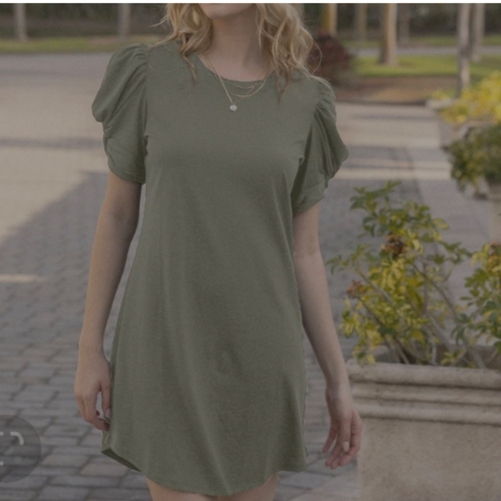 Summersalt The Luxe Pima Cotton Twist-Sleeve T-Shirt Dress Sz M Green Casual EUC